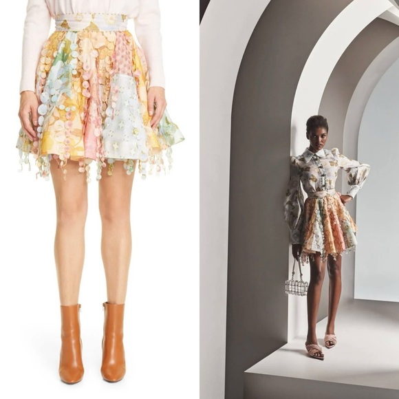 NWOT Zimmermann Tempo Disc Embellishment Chiffon Mini Linen Skirt Size AU 2 - Picture 3 of 12